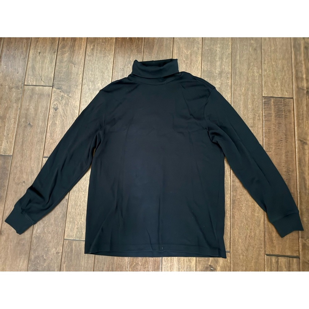 Lands End Turtleneck Shirt Mens Large Black Cotton Long Sleeve Casual